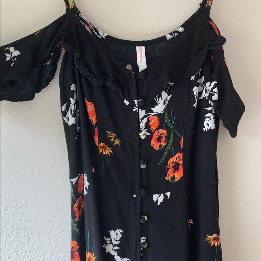 Xhilaration Black Floral Cold Shoulder Maxi Dress